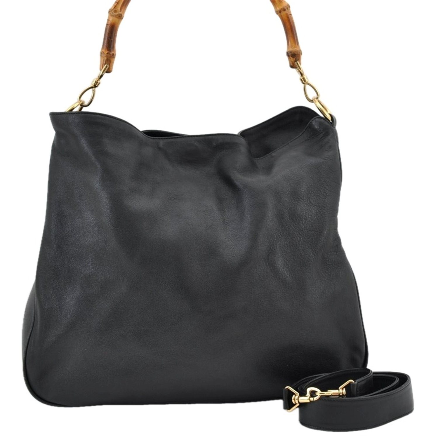 Authentic GUCCI Bamboo 2Way Shoulder Hand Bag Leather Black AC686 main product image